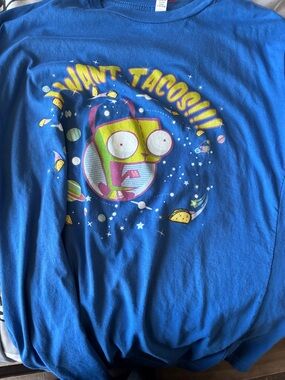 Blue Graphic Tee "I Want Tacos!!!"